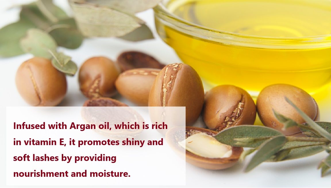 आर्गन तेल से समृद्ध, जो विटामिन ई में समृद्ध है, यह पोषण और नमी प्रदान करके चमकदार और मुलायम पलकों को बढ़ावा देता है।